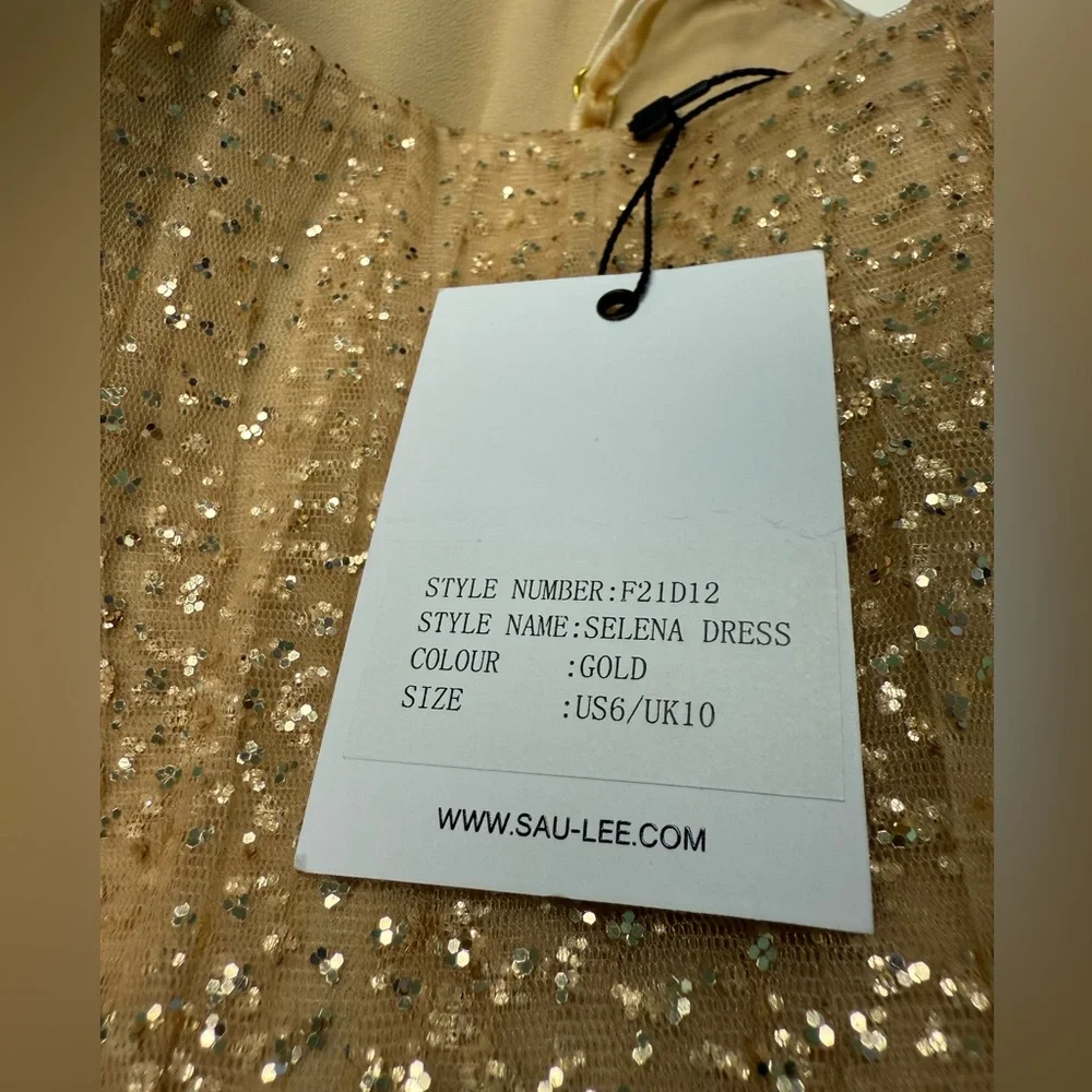 Sau lee Selena spaghetti strap dress in gold size 6/10uk - Picture 3 of 3